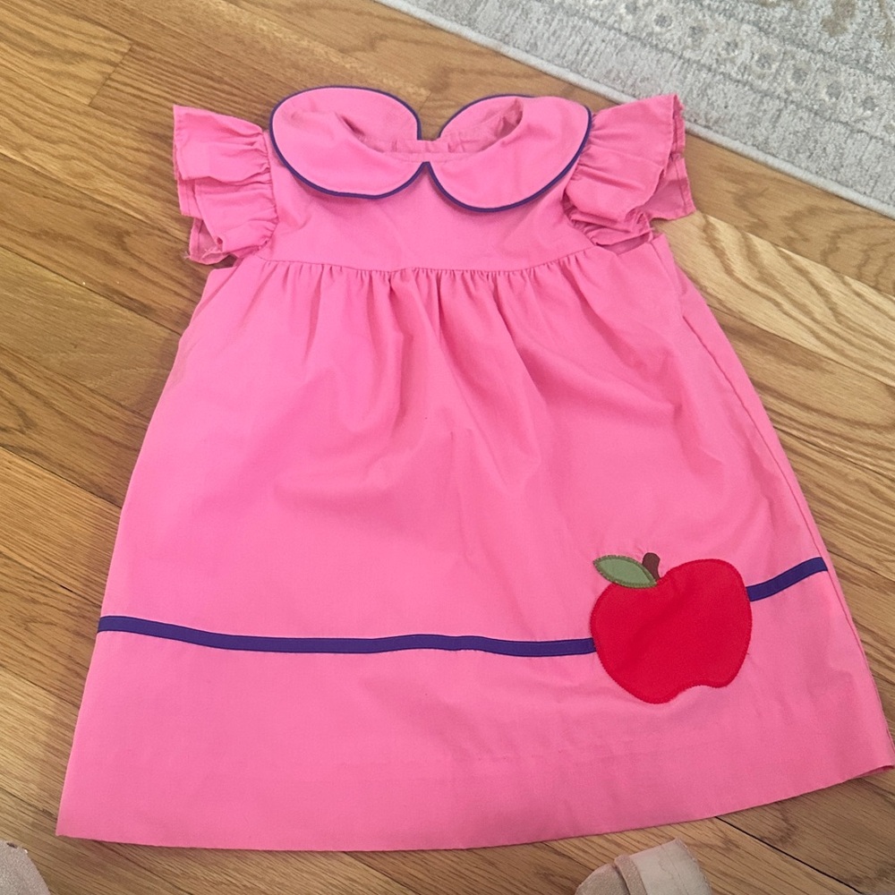 The Beaufort Bonnet Company Pink Dress with Red Apple Appliqué